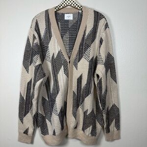 Billy Reid Abstract Jacquard Alpaca Cardigan Sweater Men XXL Grandpa core Preppy
